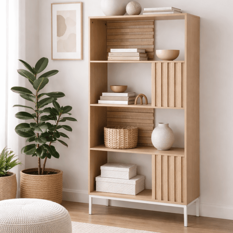 Bibliothèque 4 étagères – Style scandinave – Coloris chêne