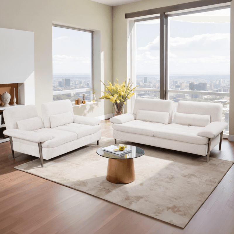 Ensemble 2 canapés 3 places + 2 places en cuir – Coloris au choix gris ou beige