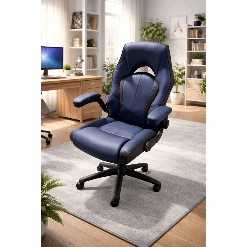 Fauteuil de bureau ergonomique – Bleu foncé / Marron foncé