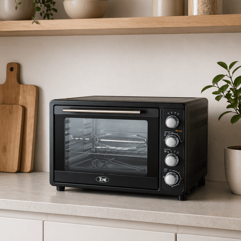 FOUR A POSER 45L MULTIFONCTIONS AVEC TOURNE BROCHE - 2000W - ROUGE - 7LINE - TS-45N