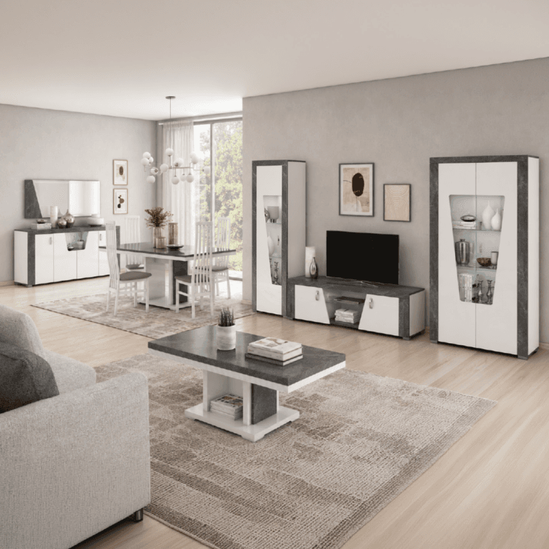 Buffet 4 portes avec éclairage LED - Coloris blanc laqué