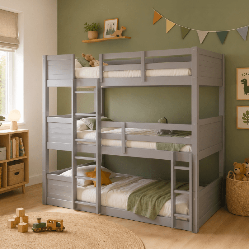 Lit triple superposé 90 x 190 cm + sommier - Coloris gris