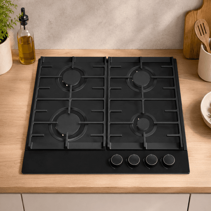PLAQUE DE CUISSON À GAZ ENCASTRABLE - 4 FEUX - NOIR - MERLIN - M-PG640-VN
