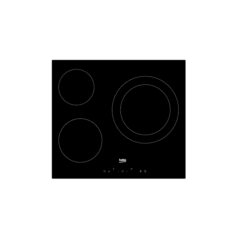 PLAQUE DE CUISSON VITROCERAMIQUE ENCASTRABLE - 3 FEUX - NOIR - BEKO - HIC63402T