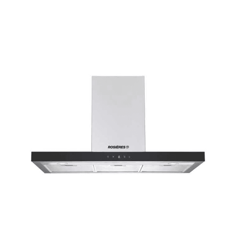 HOTTE DECORATIVE MURALE - 90 CM - VERRE NOIR ET INOX - ROSIERES - RHP90TX
