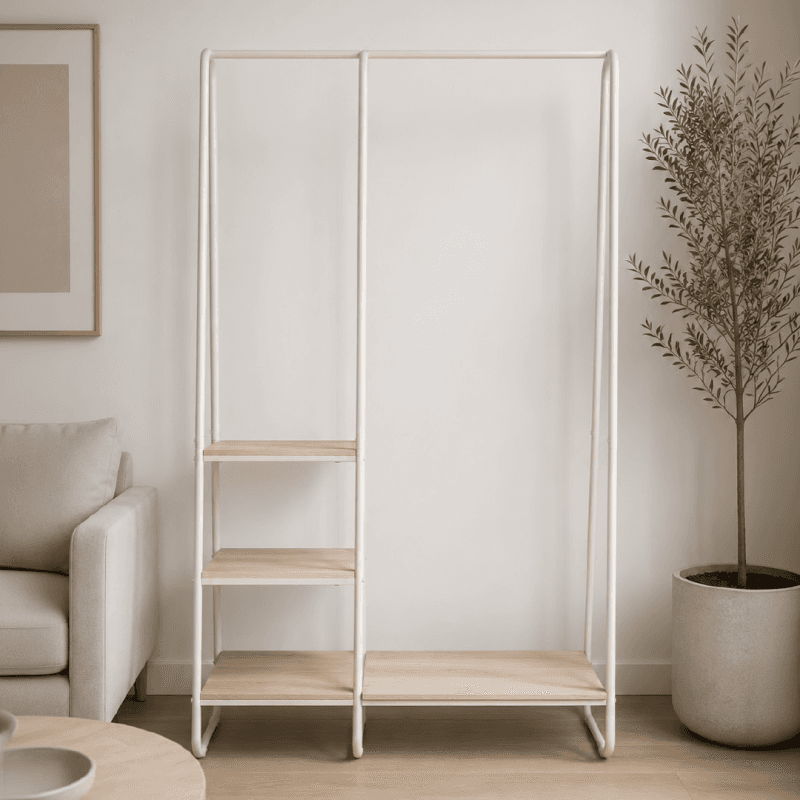 Étagère Style Industriel – 4 Niveaux – Chêne, Blanc & Crème
