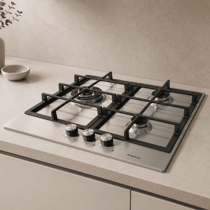 PLAQUE DE CUISSON - 3 FEUX + 1 WOK - 60 x 60 CM - INOX - BERKLAYS - BTAP3GWF6X