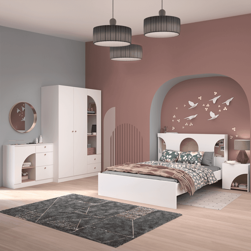 LE LIT 90 X 190 CM + ARMOIRE 2 PORTES 2 TIROIRS 3 NICHES + 1 CHEVET