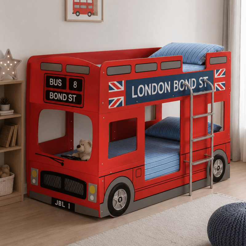 Lit superposé Bus Londonien 90 x 190 cm avec 2 sommiers.