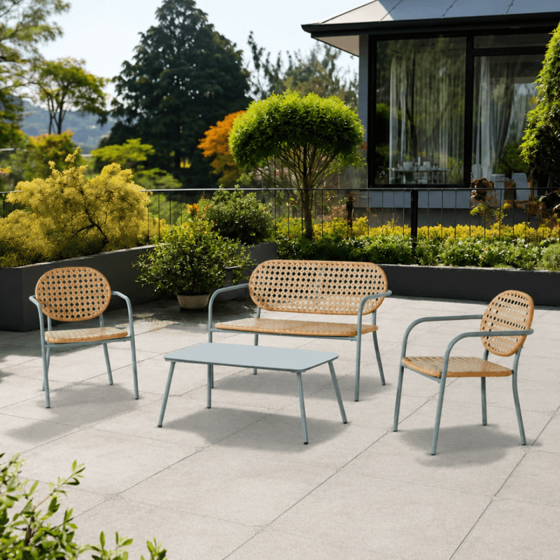 Salon de Jardin 4 Pièces – Canapé 2 Places + 2 Fauteuils + Table Basse