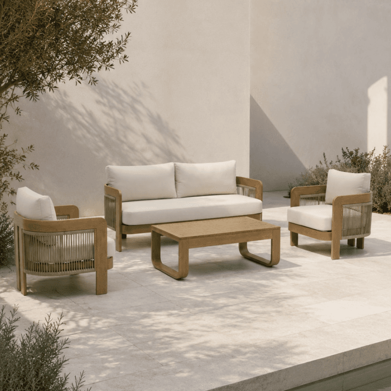 Salon de Jardin – Canapé 3 Places + 2 Fauteuils + Table Basse.
