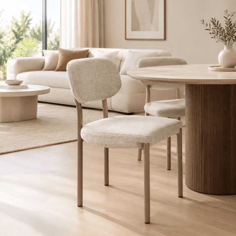Chaise en tissu avec pieds en métal beige