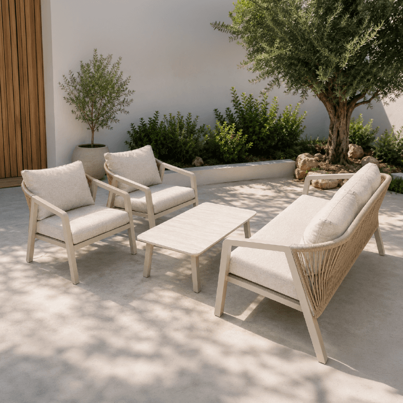 Salon de jardin en corde tressée – Beige