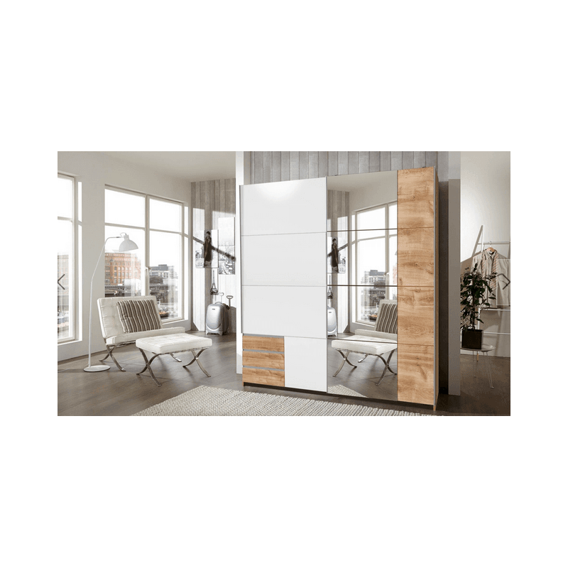 L'armoire 2 portes coulissantes 3 tiroirs disponible en 2 coloris