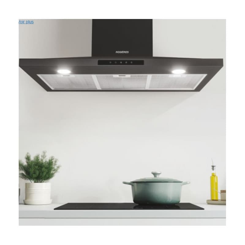 HOTTE DECORATIVE MURALE - 90 cm - 609.3M3/H - NOIR - ROSIERES - RHP97000/1LPN/1