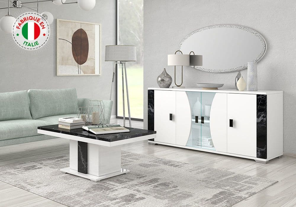 Table de Salon (Collection Nevada Blanc/Marbre Noir)