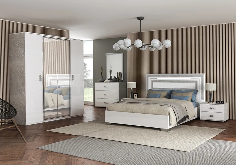 Armoire 4 Portes avec Miroir (Collection Tiffany)